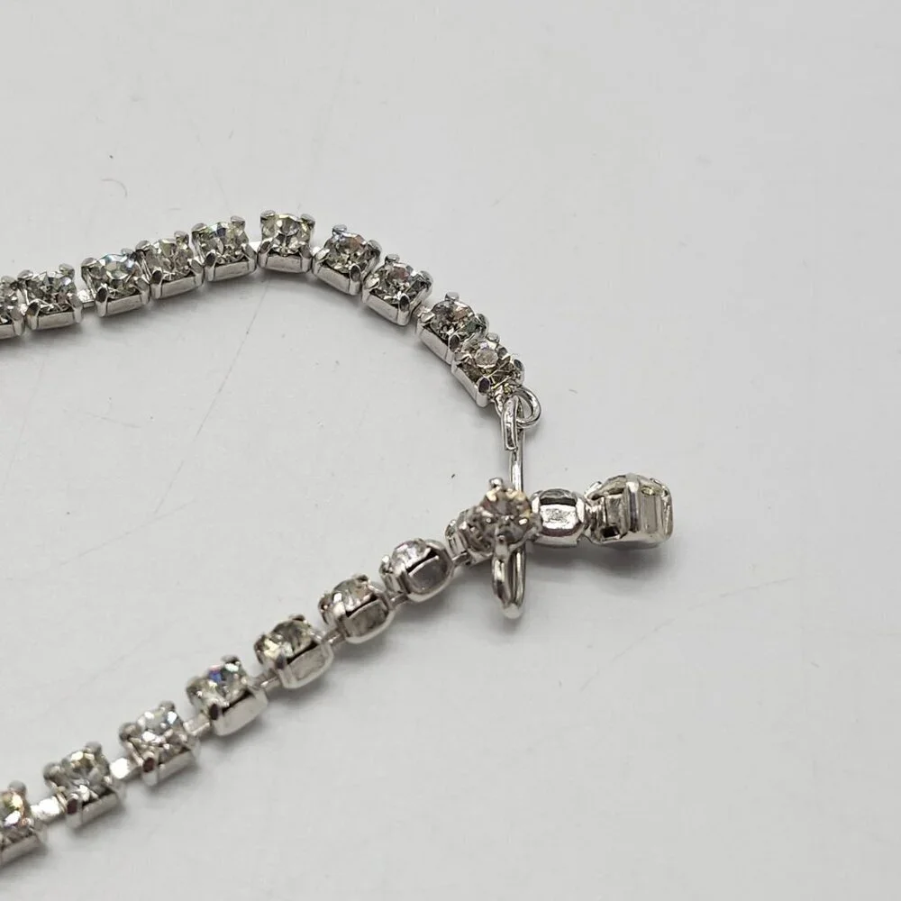 Silver Rhinestone Choker Necklace With Elegant Dangling Teardrop Pendant 15 in